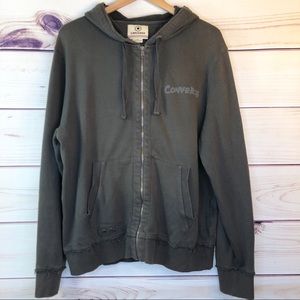 Converse Mens Distressed Zip Up Hoodie Dark Grey